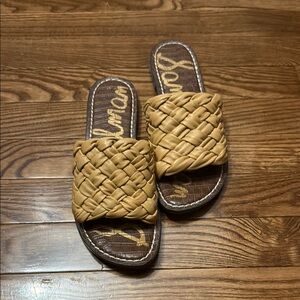 Woven Tan Slide Sandals